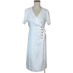 NWOT Alp n Rock side Button Linen Wrap Dress in White Size S